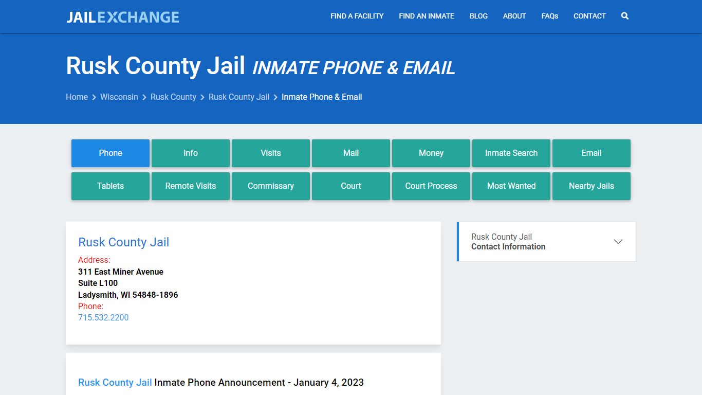 Inmate Phone - Rusk County Jail, WI - Jail Exchange